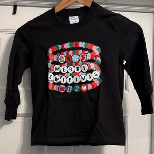 Merry Swiftmas Christmas Kids Long Sleeve Shirt - Black Youth size XS NWOT